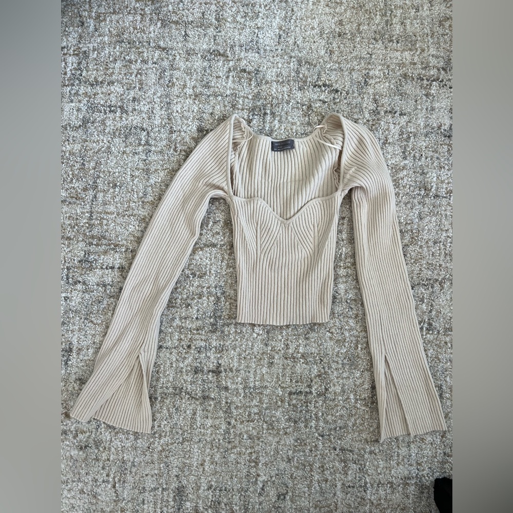 Urban Outfitters Tan Cropped Bell-Sleeve Sweater Top Size S